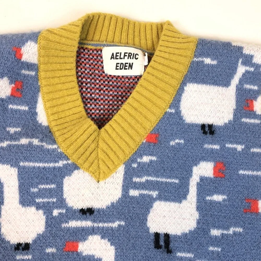 Aelfric Eden Womens Goose Sweater Vest Blue and Yellow Size Small - Picture 4 of 8